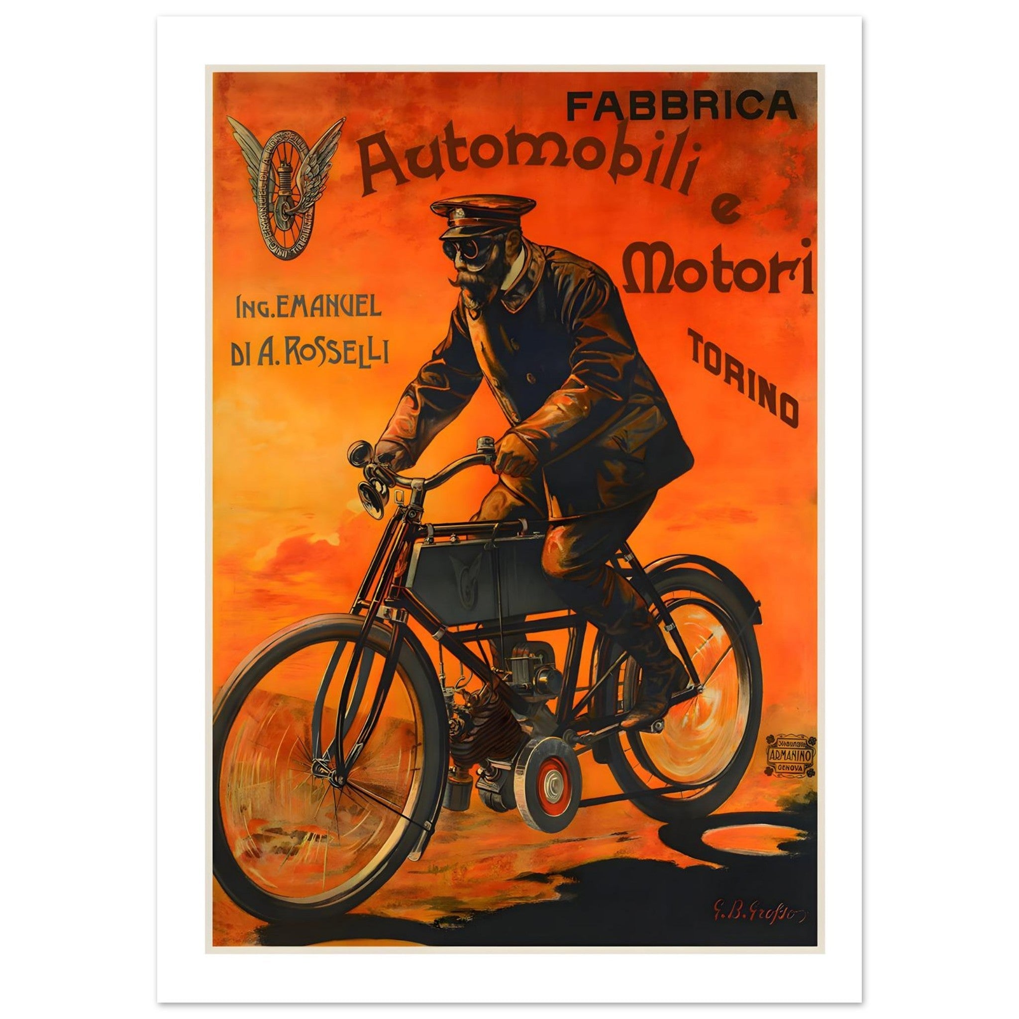 Vintage Italian Rosselli Torino Motorcycle Poster - Transit Art