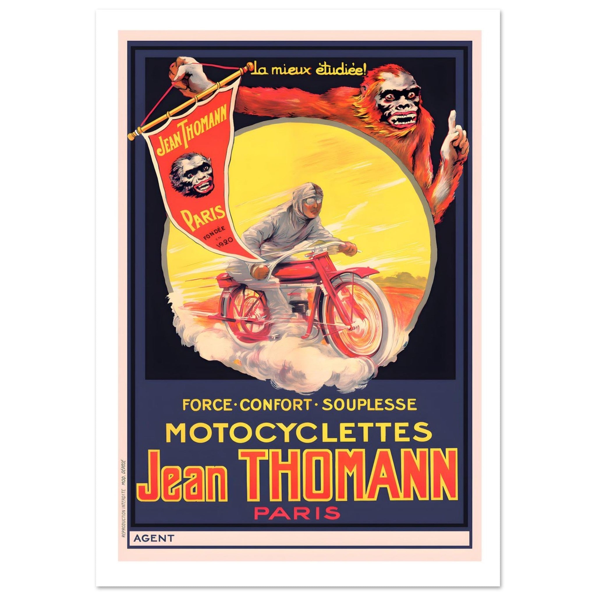 Vintage Jean Thomann Paris Motorcycle Advertising Art Poster - Transit Art