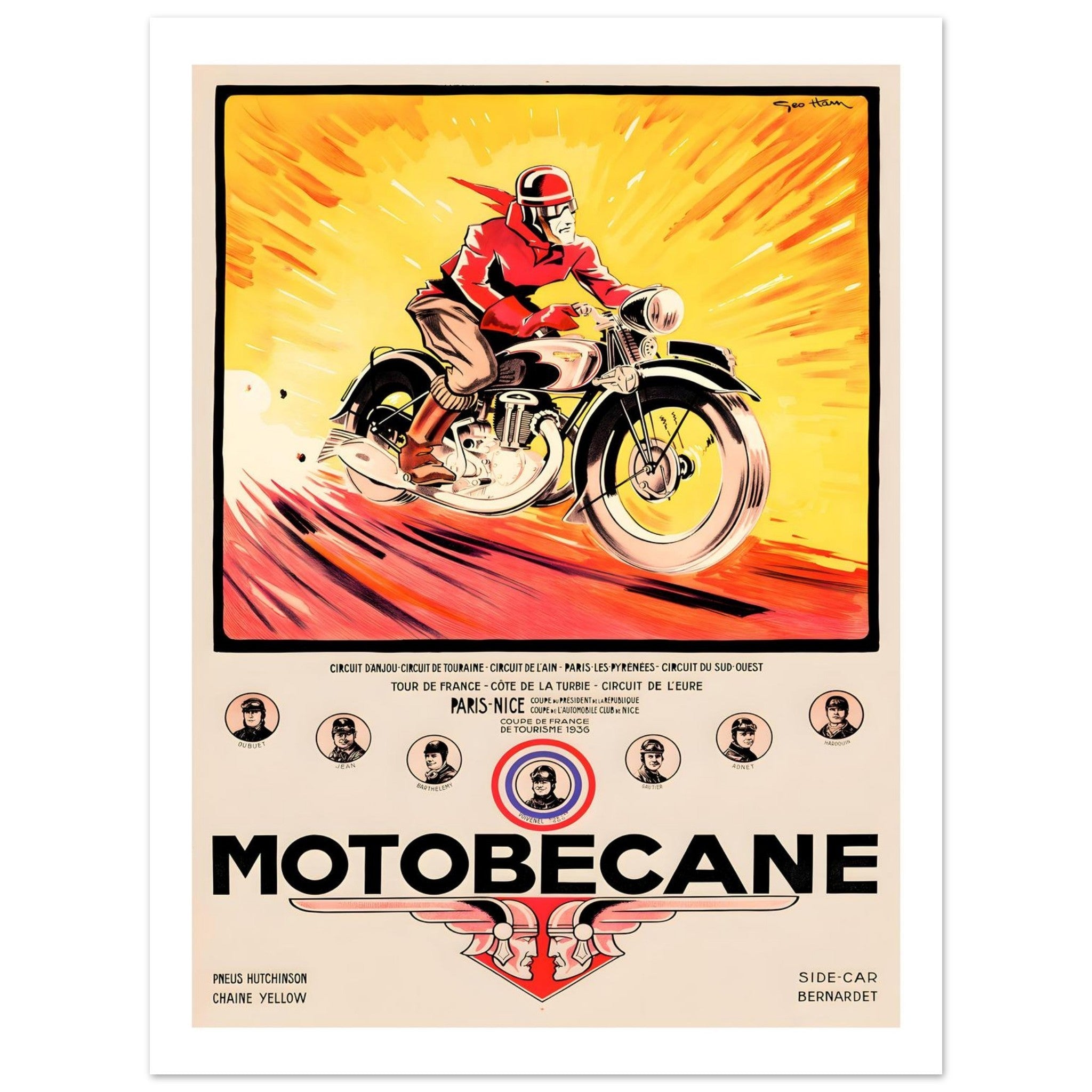 Vintage Motobecane Racing Poster Celebrating 1936 French Victories - Transit Art