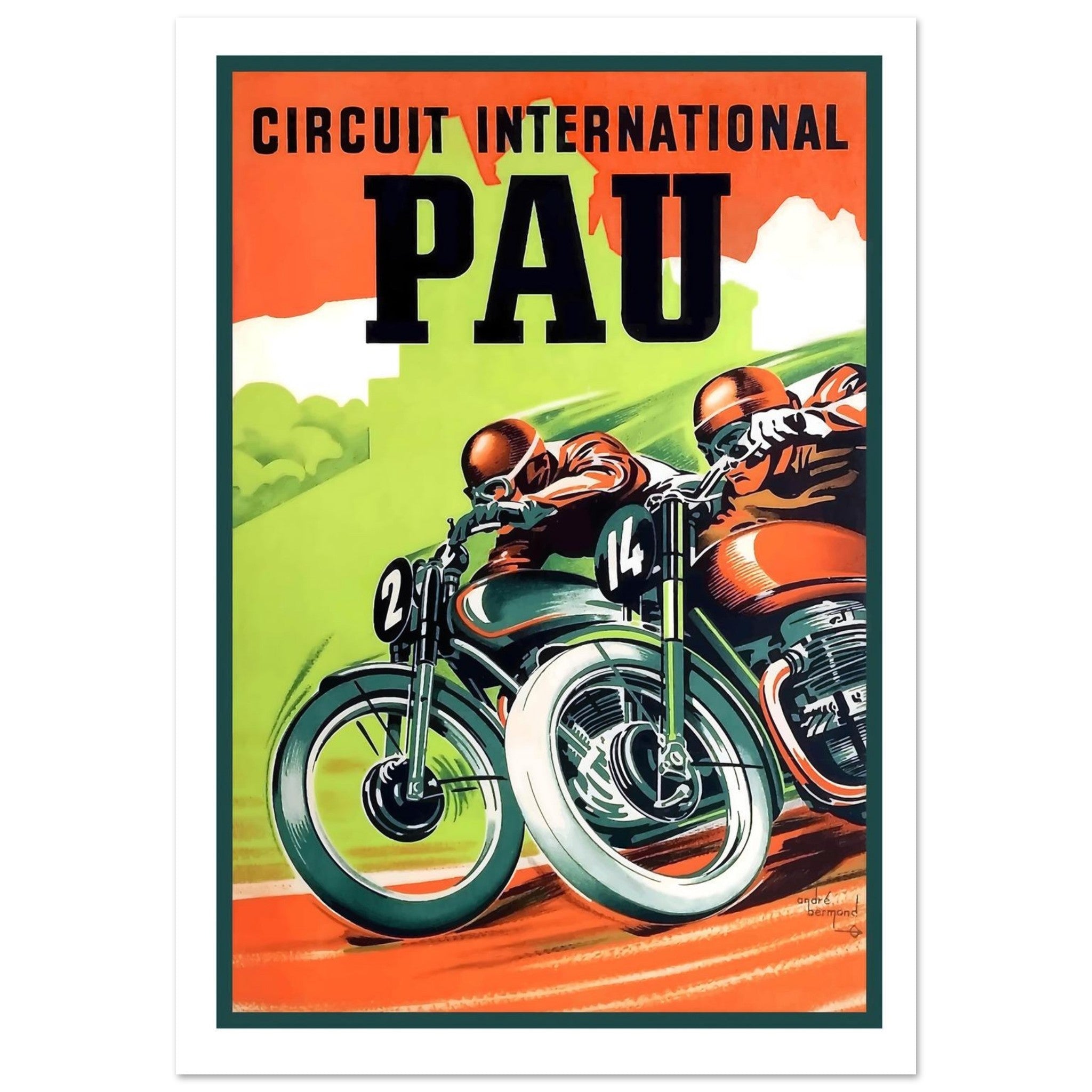 Vintage Pau International Circuit Motorcycle Poster - Transit Art