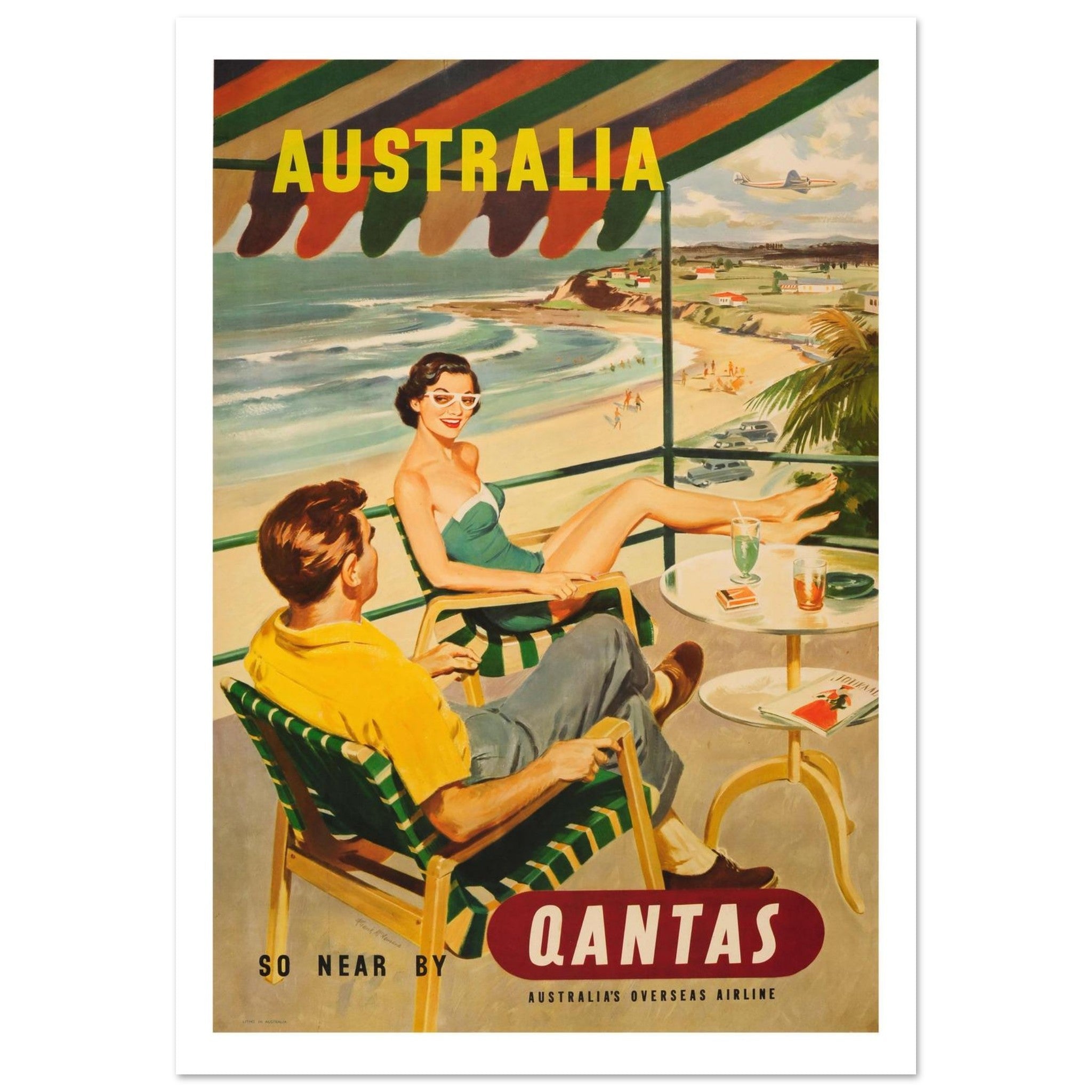 Vintage Qantas Poster Depicting A Leisurely Australian Holiday - Transit Art