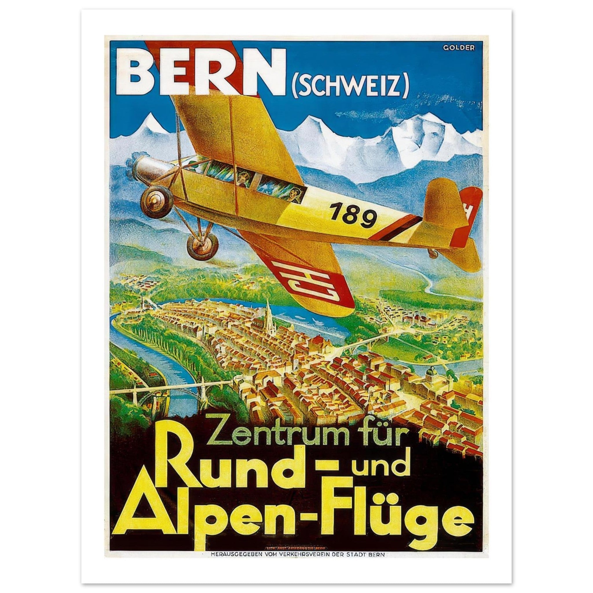Vintage Travel Poster For Scenic Flights Over Bern - Transit Art