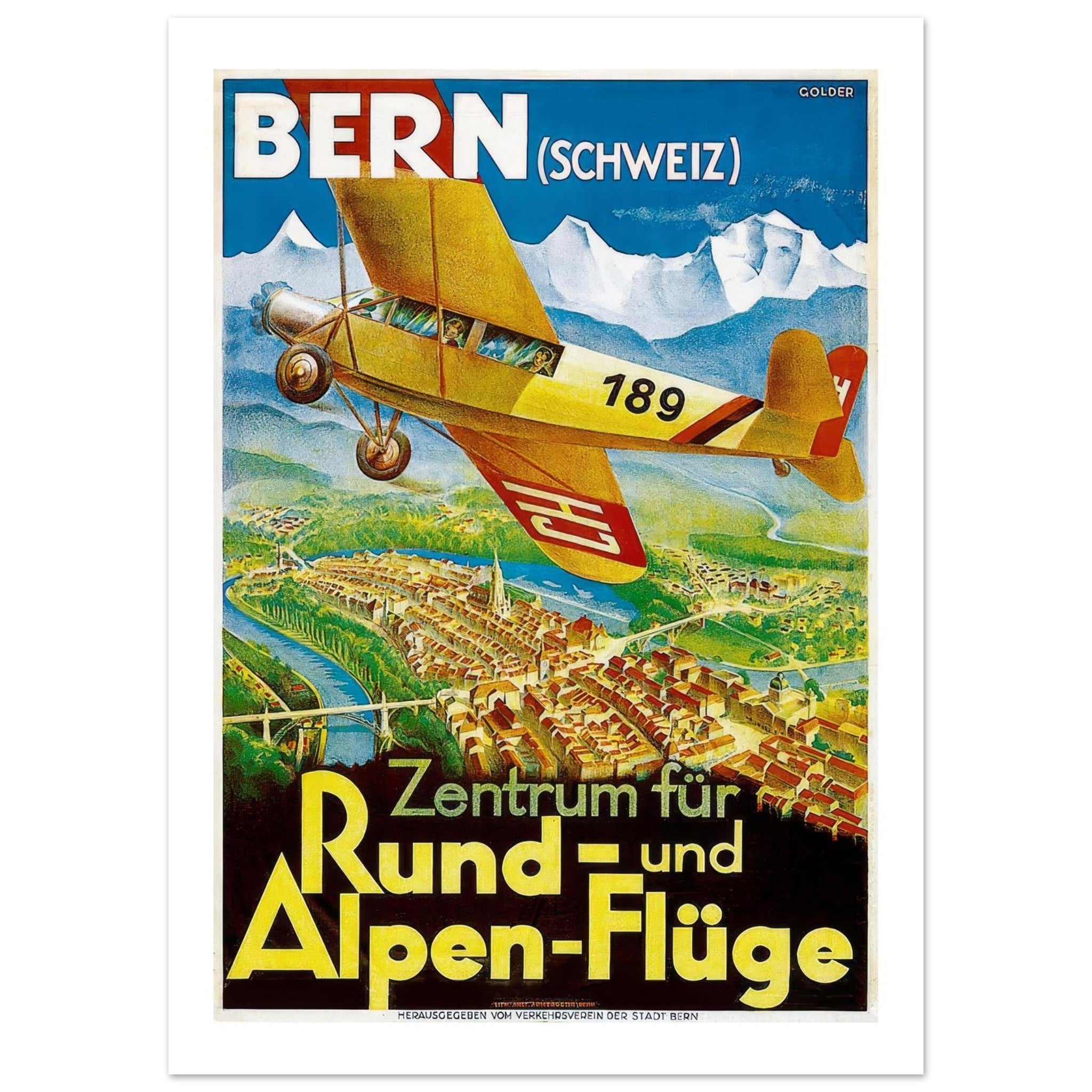 Vintage Travel Poster For Scenic Flights Over Bern - Transit Art