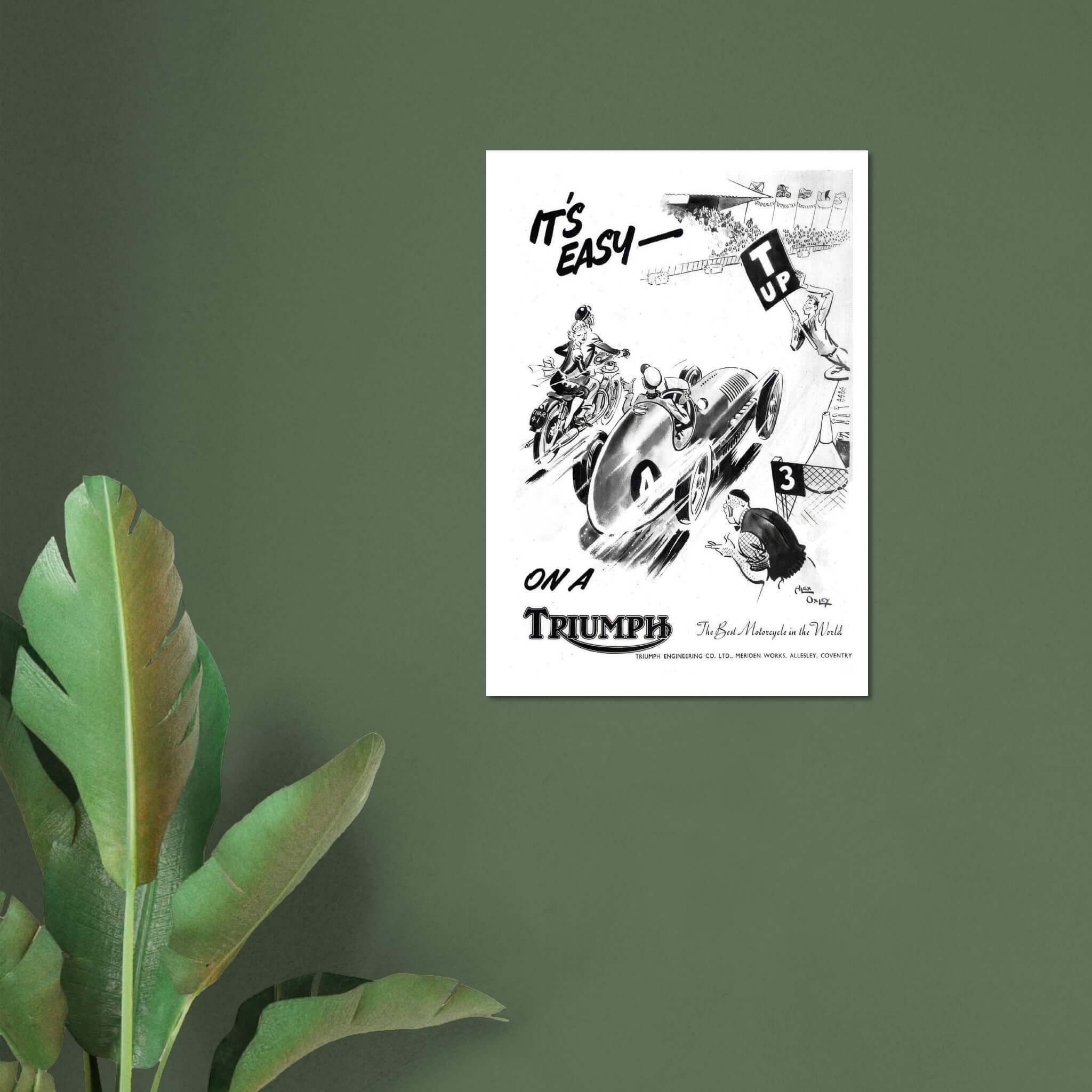 Embrace vintage charm in style Dive into the world of retro with our Vintage Triumph Engineering Racing Cartoon Promotional Poster. This unique piece features vibrant colors and whimsical art, reflecting the excitement of classic motorcycle racing. Whethe