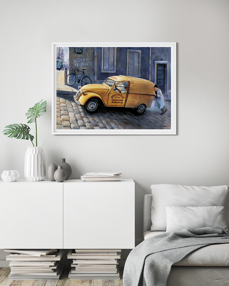 A Citroen food delivery truck struggling up the hill in Montmartre. 