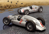 Auto Union Type D gracefully navigating cobblestone streets