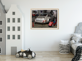 Porsche Carrera standing in a garage. Illustration with incredible techniques and details.
