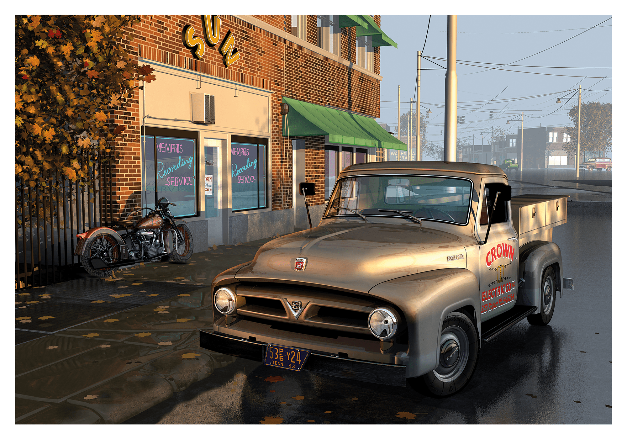 Elvis truck at Sun Studios, Ford F-100 Truck parked outside Sun Studios, Memphis, Tennessee. Elvis's Ford F-100 was no ordinary truck. Known for his flamboyant taste, he added several custom features to make it truly one-of-a-kind. From a personalized pai