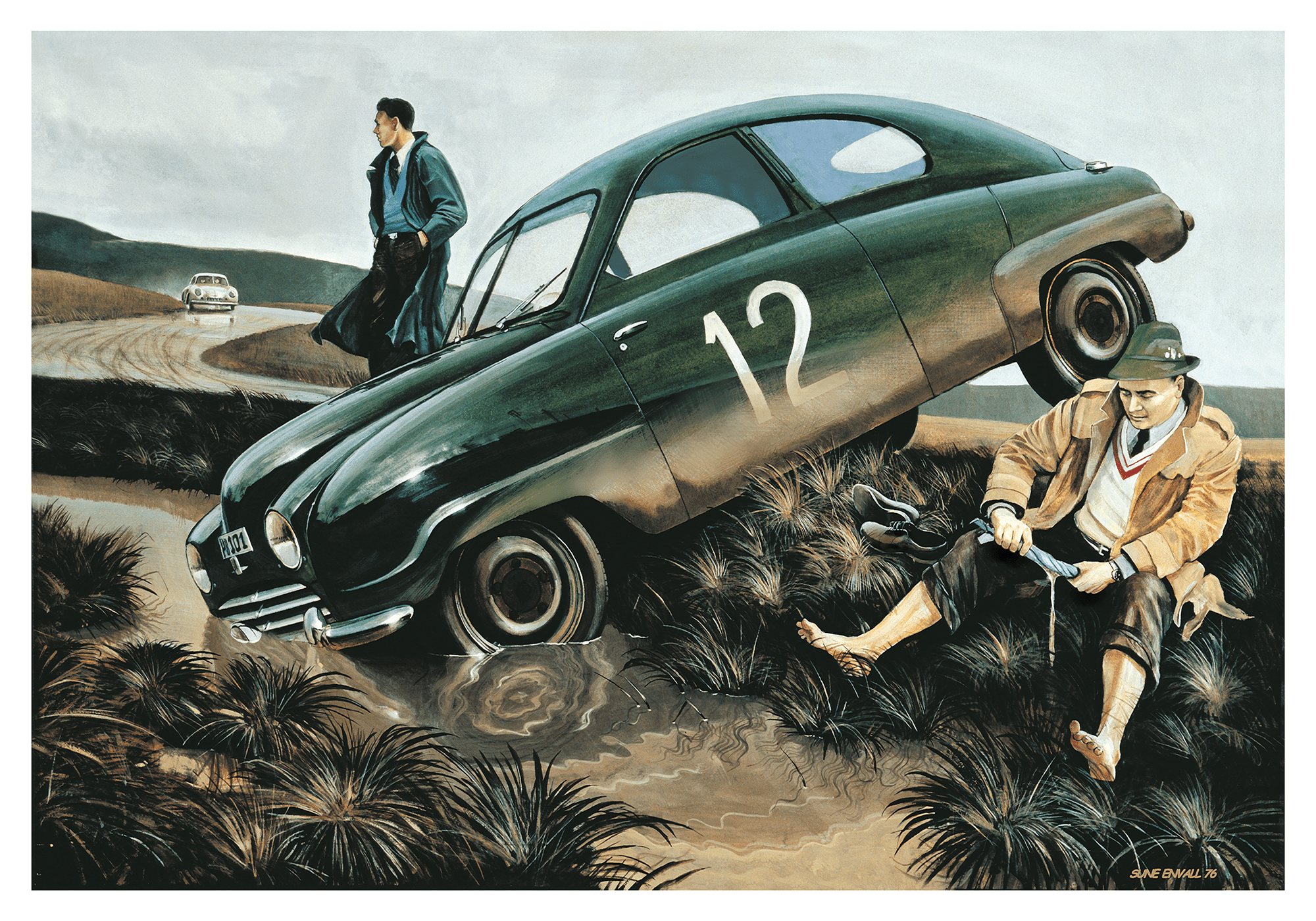 Erik Carlsson accident, The famous Swedish rally driver, Erik Carlsson, after sliding of the road. Erik Carlsson's remarkable success is often intertwined with his long-standing association with Saab, the Swedish automotive manufacturer. He formed a formi