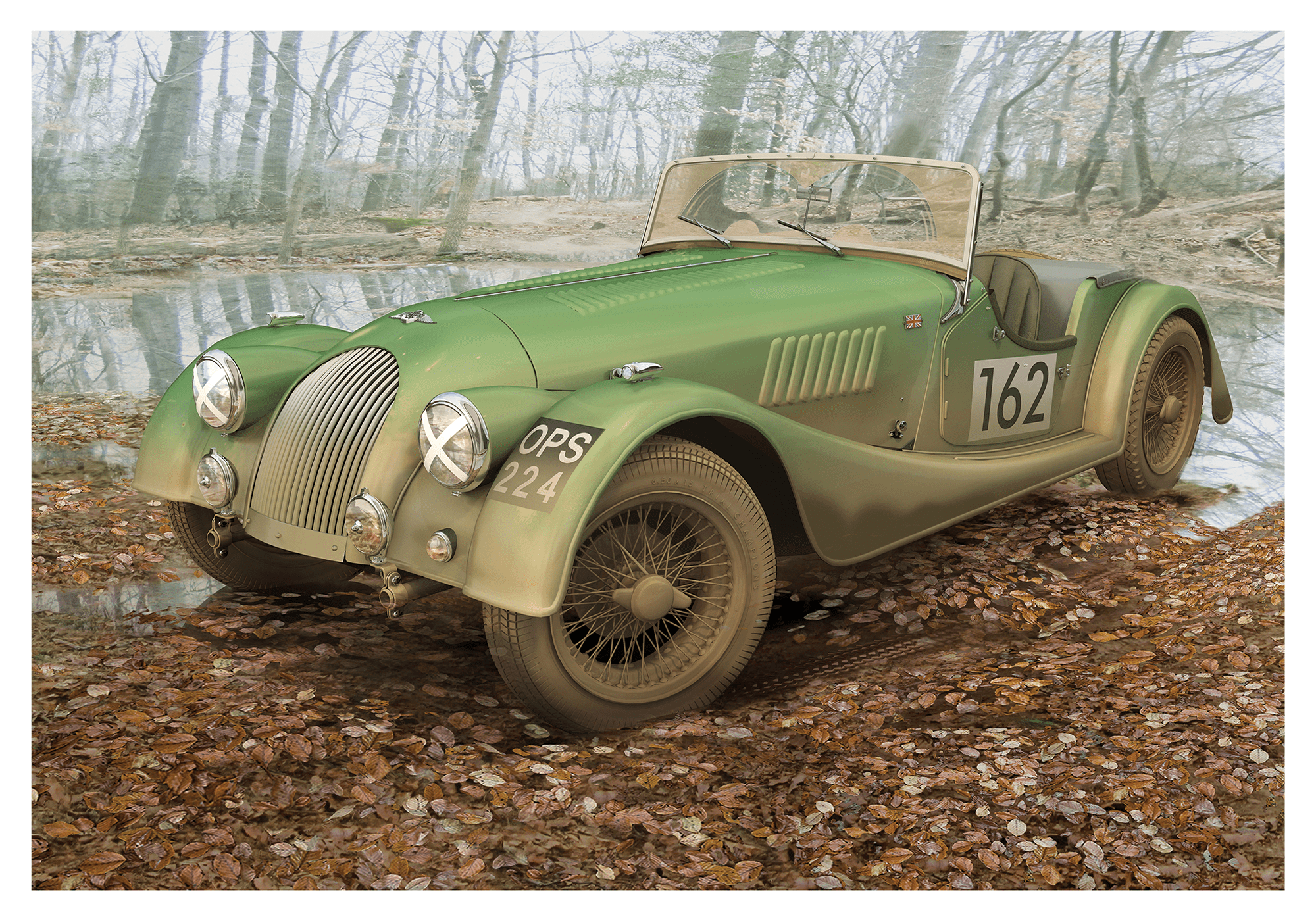 For Hillclimb, Morgan during rally. Illustration with incredible techniques and details. When it comes to dominating the hills, Morgan sports cars have left an indelible mark. These exceptional machines possess a perfect balance between raw horsepower and