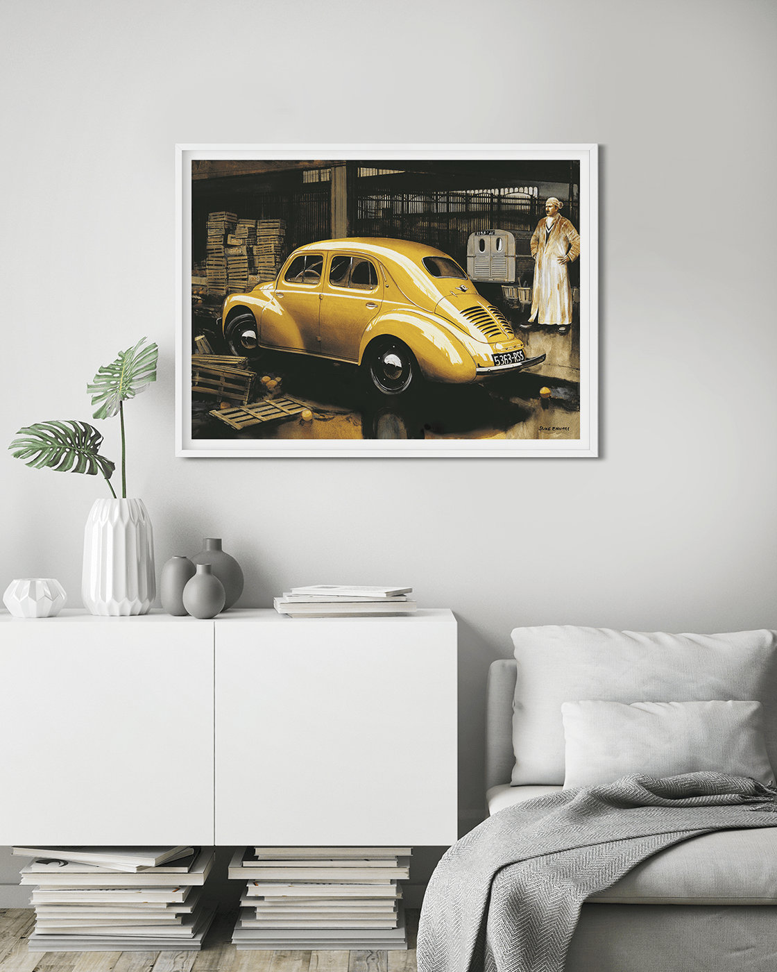 Les Halles, Paris, A Renault at Les Halles, Paris. The Renault 4CV made its debut in 1946 as a response to the post-World War II demand for affordable transportation. Designed by Louis Renault, this petite four-door sedan quickly gained popularity and bec