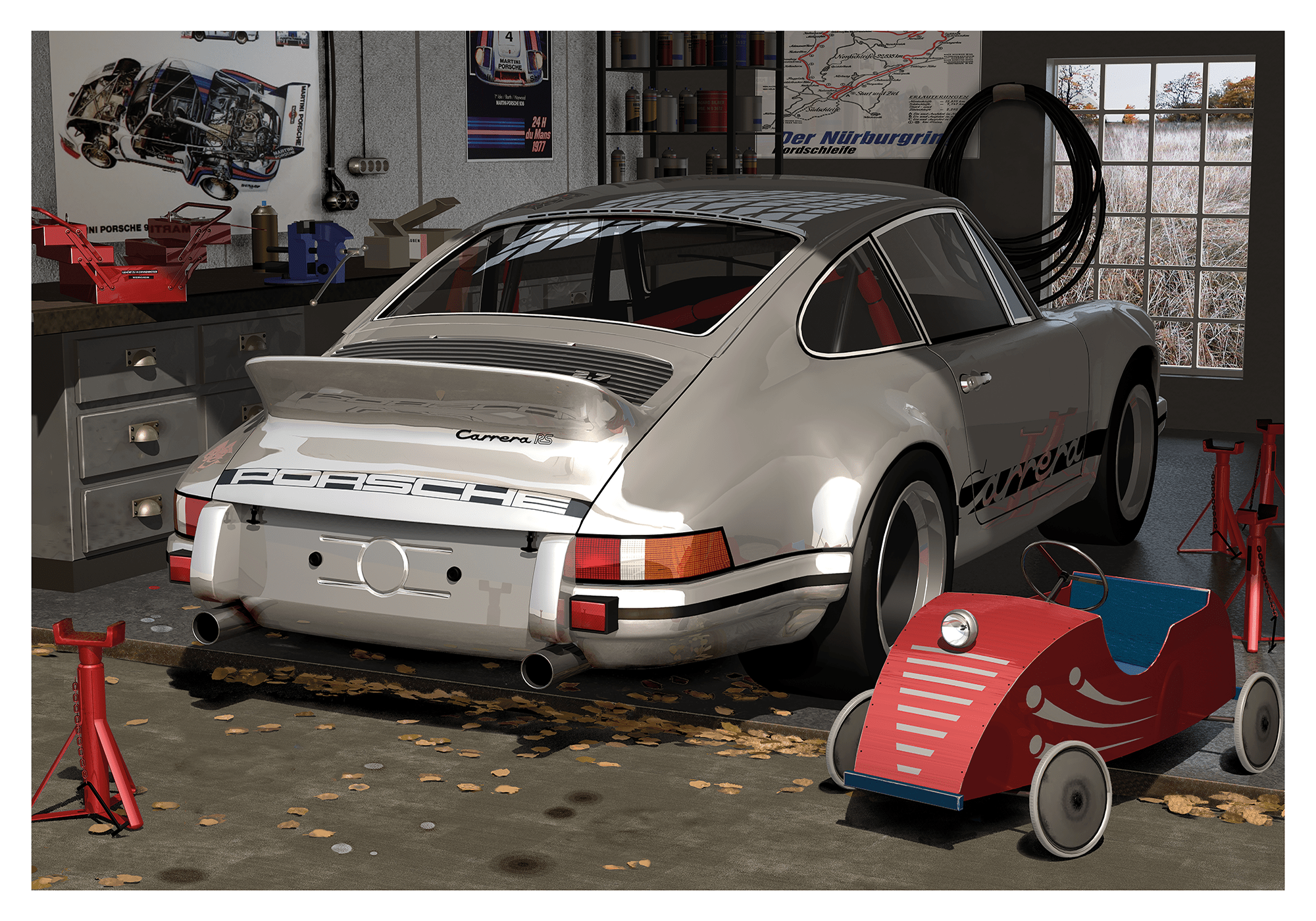 My First Car, Porsche Carrera standing in a garage. Building upon the success of the 356 Carrera, Porsche embarked on a journey of continuous refinement. The 911 Carrera, introduced in 1963, marked a new era for the brand, solidifying its reputation for u