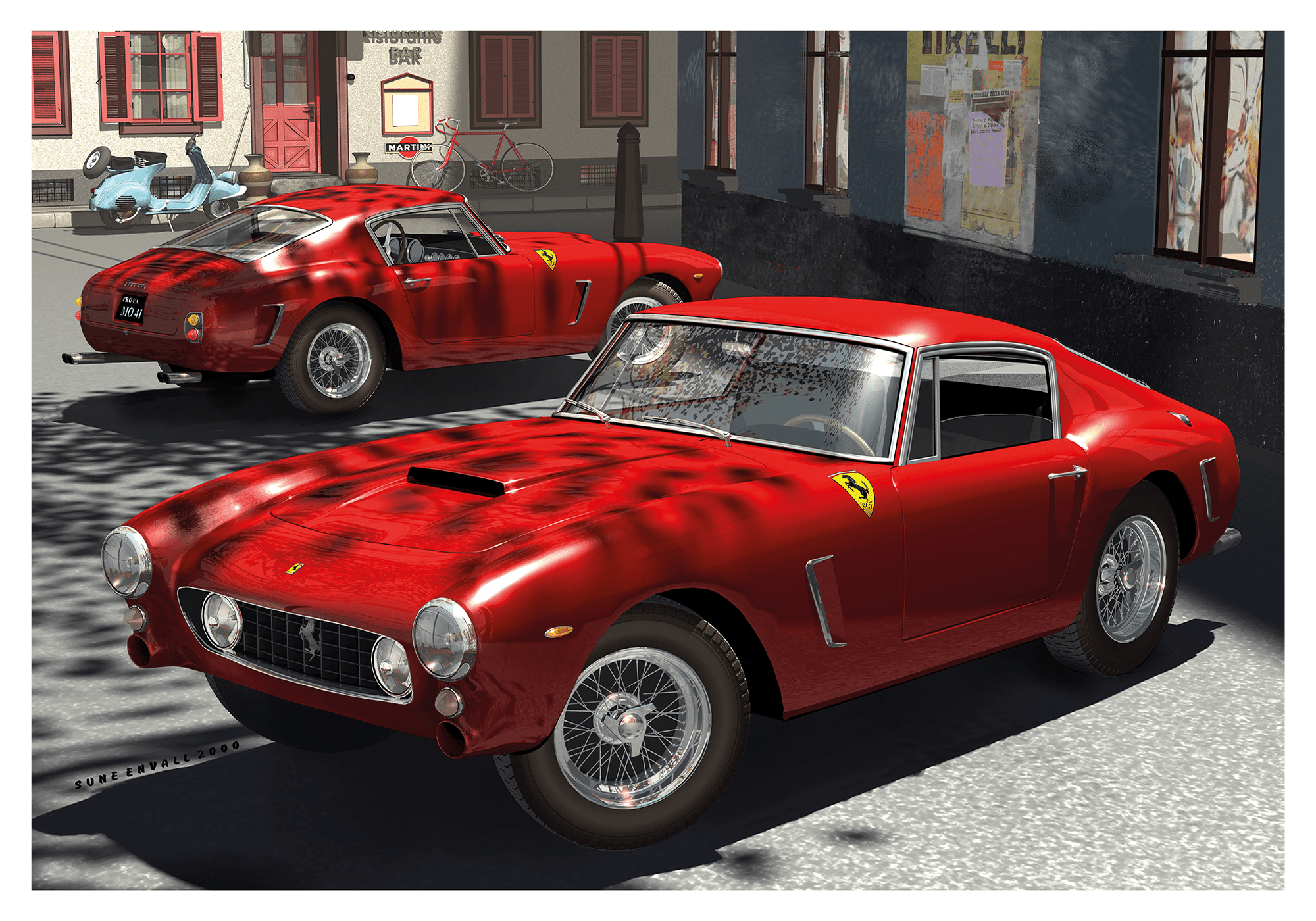 The Most Beautiful, Ferrari´s on a square in an italian village. The Ferrari 250 SWB, which stands for "Short Wheelbase," was produced by the legendary Italian automaker Ferrari between 1959 and 1963. Designed by Pininfarina, this stunning masterpiece epi